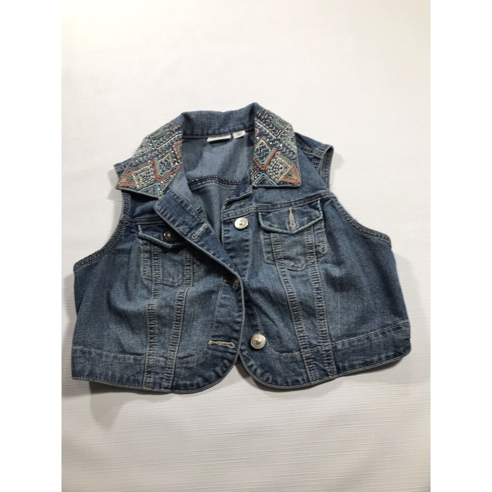 CATO Denim Vest Regular Small Jean Girls Casual Collared Button Sleeveless